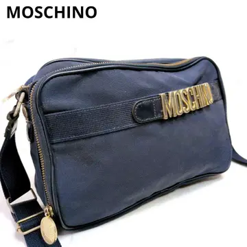 모스키노 숄더백 2룸 로고 메탈 네이비 나일론