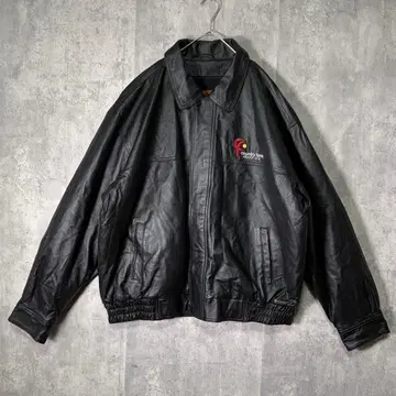 천연 가죽 가죽 자켓 자수 기업 로고 블랙