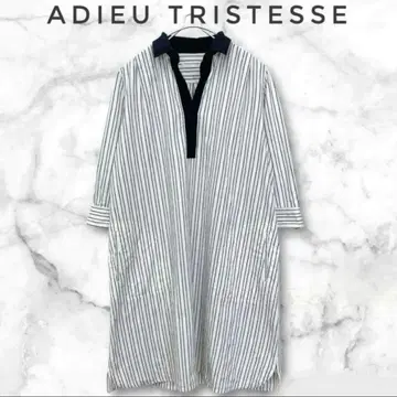 ADIEU TRISTESSE 스트라이프 원피스 코튼 린넨 혼방 38