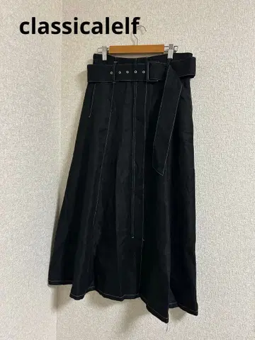 classicalelf 배색 스티치 하이웨스트 플레어 스커트