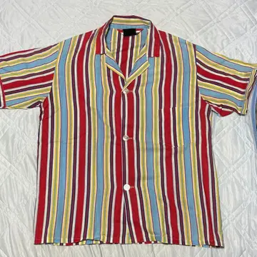 60~70년대 빈티지 오픈 카라 셔츠 멀티 스트라이프 반팔