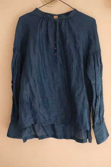 SCRUMPCIOUS 스크럼프셔스 블라우스 린넨 블루 긴팔 셔츠