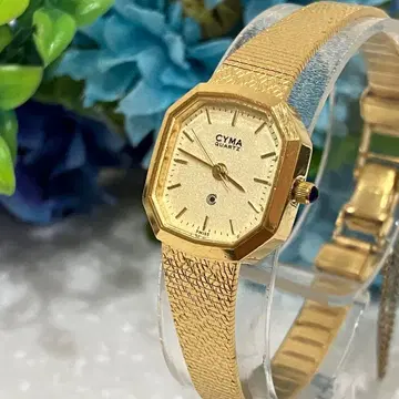 [ 컨디션 최상 ] CYMA 시마 브레스워치 쿼츠 손목시계 골드 팔각형