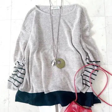 새상품급 네미카 린넨 블렌드 니트 루즈핏 이소재 빅 사이즈 13+