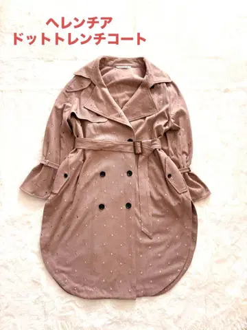 [ 새상품급 ] 헤렌시아 자수 도트 헤링본 트렌치코트 38 베이지