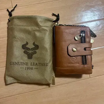 GENUINE LEATHER 천연 가죽 접이식 지갑 브라운
