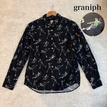 graniph 그라니프 가면라이더 콜라보 긴팔 셔츠 블랙 올 패턴