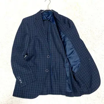 트랜스컨티넨츠 테일러드 자켓 체크 린넨 혼방 언컨