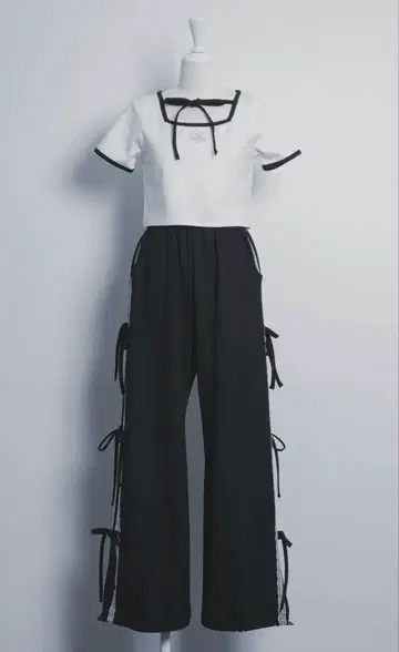 pium 스톤 로고 리본 테이프 팬츠 세트