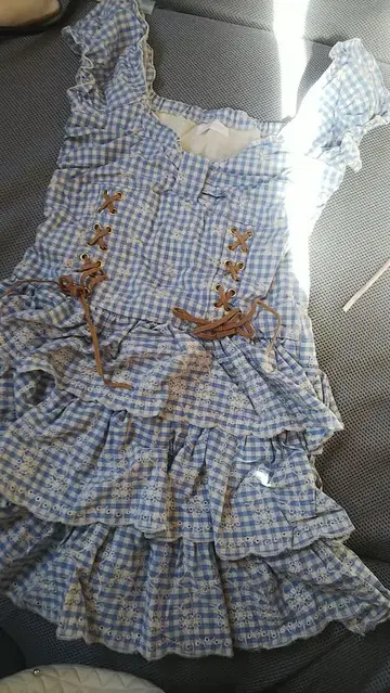 리즈리사 LIZLISA 깅엄 체크 데님 티어드 원피스