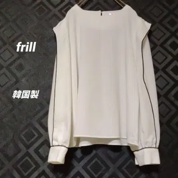 프릴 화이트 긴팔 블라우스 조젯 한국 바이컬러 고급