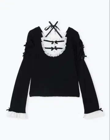노에미 아가씨 백 레이스업 플레어 슬리브 티셔츠 블랙