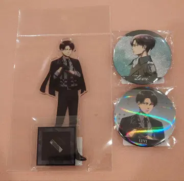 진격의 거인 하네스 스타일 아크릴 스탠드 캔뱃지 리바이 3점 세트