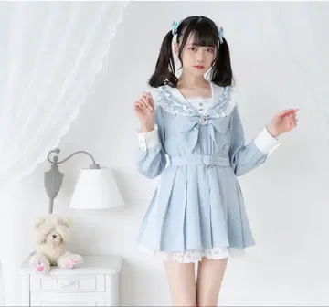 DearMyLove 세일러 비쥬 레이스 프릴 원피스 색스