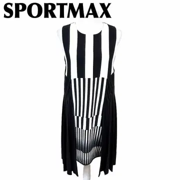 SPORTMAX 슬리브리스 원피스 밑단 플리츠 S 스트라이프 화이트