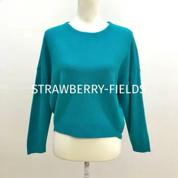 스트로베리 필드 니트 블루 7부 소매 보트넥 고급 봄