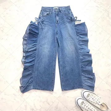새상품급 SLOWMOOD 프릴 리본 데님