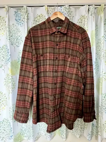 ORVIS 브라운 레드 체크 플란넬 셔츠 긴팔