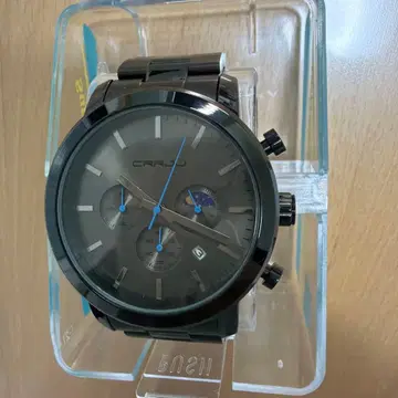 CRRJU 남성용 손목시계 블랙 크로노그래프 배터리 교체 완료 작동품