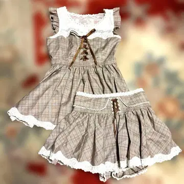 리즈리사 셋업 시스루 레이스 리본 체크