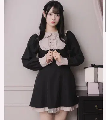 pium 스퀘어 프릴 리본 도리 원피스