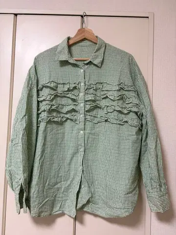 CIAOPANIC 프릴 달린 그린 체크 셔츠