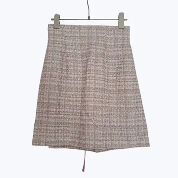 윌 셀렉션 트위드 미니 스커트 핑크 베이지 백 레이스업