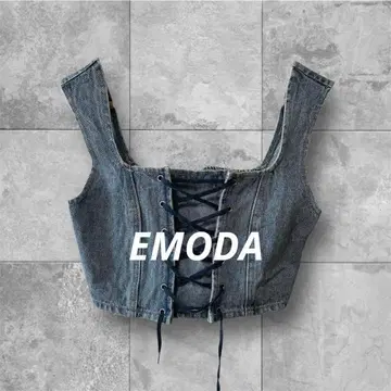 EMODA 에모다 레이스업 데님 뷔스티에 블루 새상품급 면100% F
