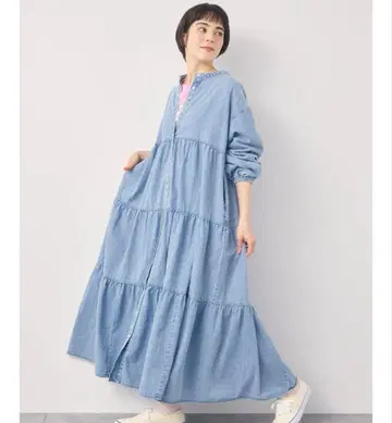 데님 티어드 원피스 색스 블루 S 사만사 모스모스