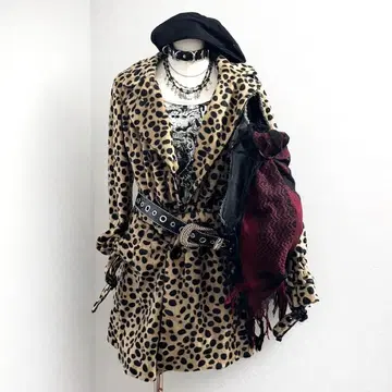 Y2K 레오파드 PUNK 트렌치코트 NANA 갸루 헤이세이 레오파드 무늬