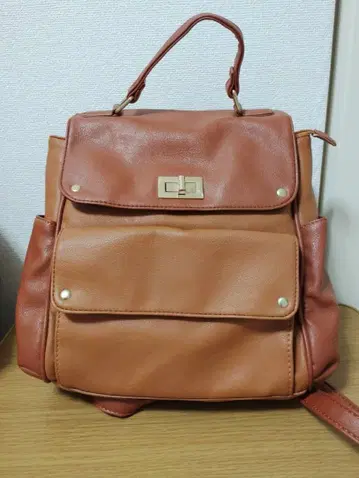 브라운 합성 피혁 럭색 백팩