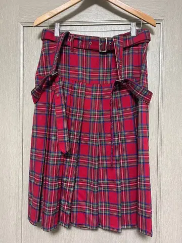 Candy Stripper 체크 플리츠 오버롤 스커트