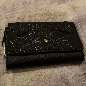 영국제 반짝이는 검은 고양이 모티브 장지갑