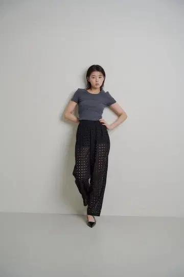 vallan Dot Pattern Cotton Tapered Pants