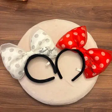 미니 마우스 빅 리본 머리띠 빨간색 화이트