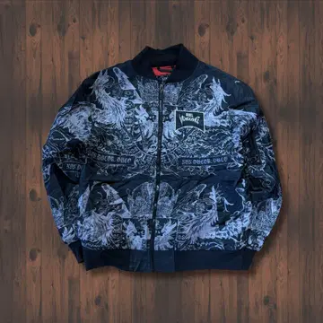 올 패턴 스카잔 MA-1 스컬 백 프린트 락 블랙 S