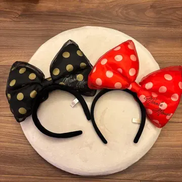 디즈니 미니 빅 리본 머리띠 도트 블랙 빨간색