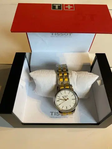 TISSO 쿼츠 손목시계 화이트 다이얼 실버 골드 밴딩