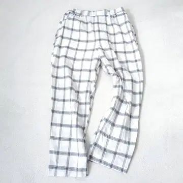 스튜디오 클립 체크 와이드 팬츠 코튼 린넨 블렌드 내추럴 M