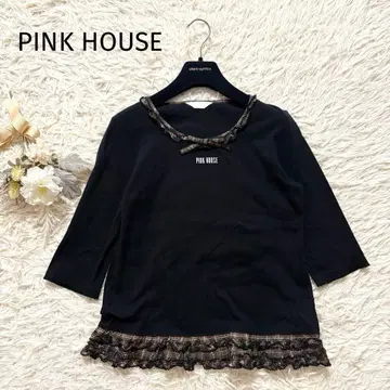 PINK HOUSE 블라우스 티셔츠 체크 리본 피코프릴