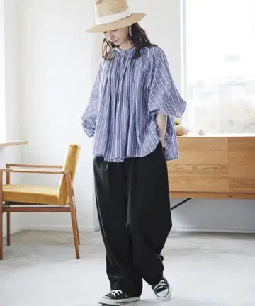 Sunny clouds 혼신의 개더 블라우스 린넨 펠리시모 L 사이즈