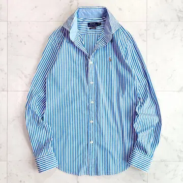 [레어] 폴로 랄프로렌 긴팔 스트라이프 셔츠 블루 포니 자수 사이즈 8