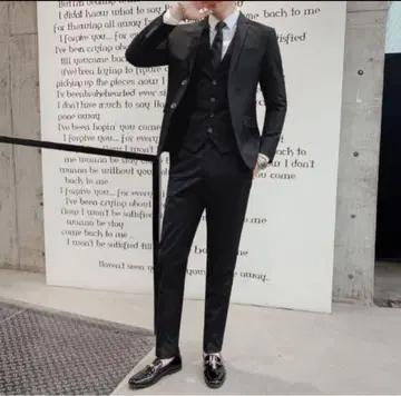 남성용 쓰리피스 수트 비즈니스 정장 2버튼 무지