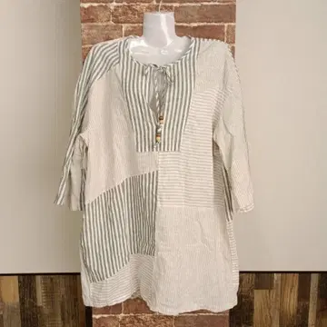 ZARA 자라 튜닉 그린 x 베이지 스트라이프 7부 소매 사이즈 XS