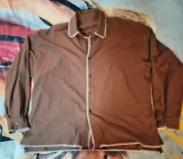 브라운 갈색 긴팔 셔츠 보헤미안 셔츠 자수 테두리