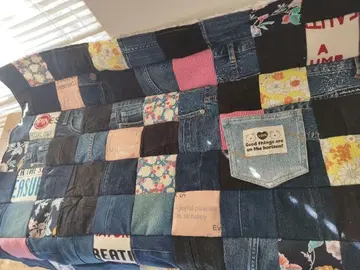 No.1347 핸드메이드 담요 데님 리메이크 패치워크