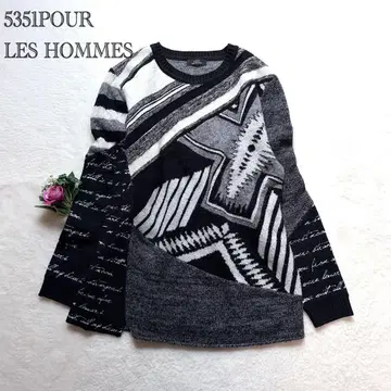 [ 5351 푸르 옴 ] 패치워크 니트 풀오버 울 모헤어 혼방 48