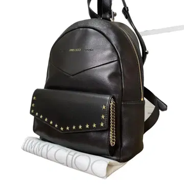 미사용급 지미추 올 가죽 스터드 백팩 내퍼 블랙 골드