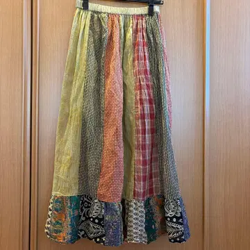 미사용 h.b 하이브리드 롱 스커트 인도 면 패치워크 에스닉