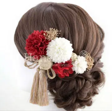 성인식 머리 장식 빨간색 후리소데